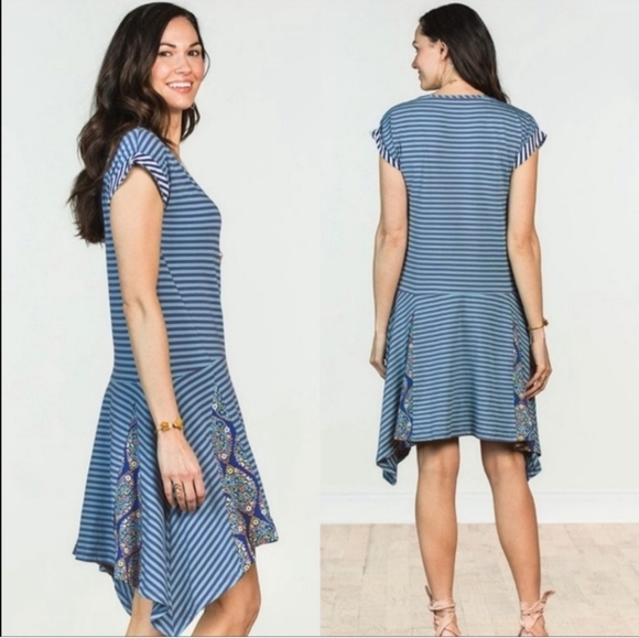 Matilda Jane Walkabout Women's Sidetail Stripe Blue Floral Dress Size S - Picture 2 of 9